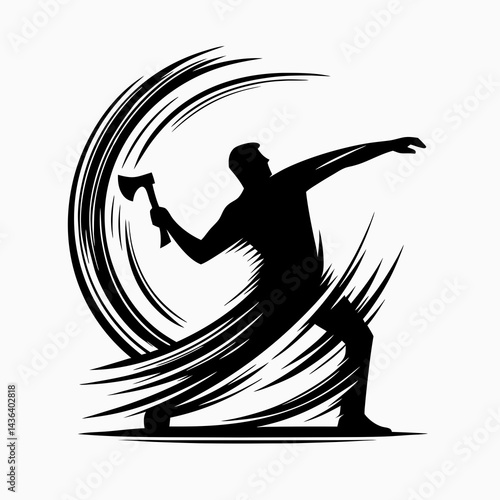 Silhouette of a Axe thrower throwing axe in a dynamic pose  