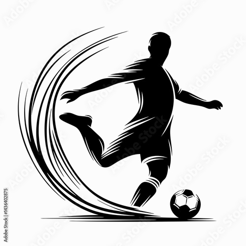 Soccer player kicking a ball in dynamic motion  