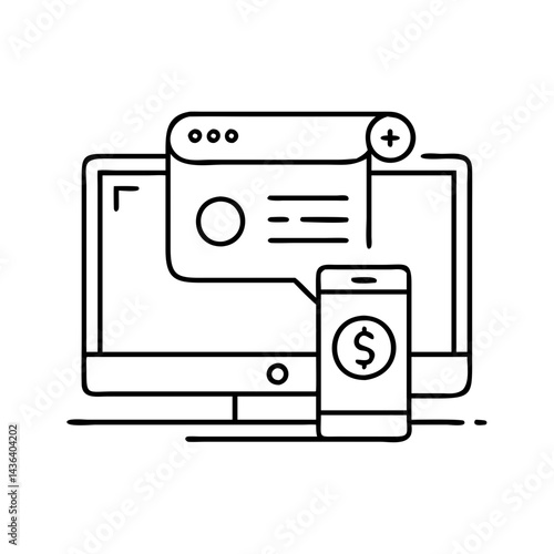 online payment icon, online payment line art - simple line art of online payment, perfect for online payment logos and icons
