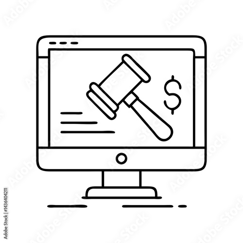 online auction icon, online auction line art - simple line art of online auction, perfect for online auction logos and icons