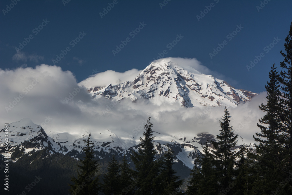 Fototapeta premium Mount Rainier from Rampart Ridge in Spring