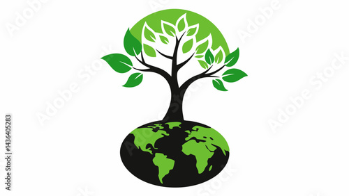 Green Tree Growing from Earth Globe Environmental Conservation