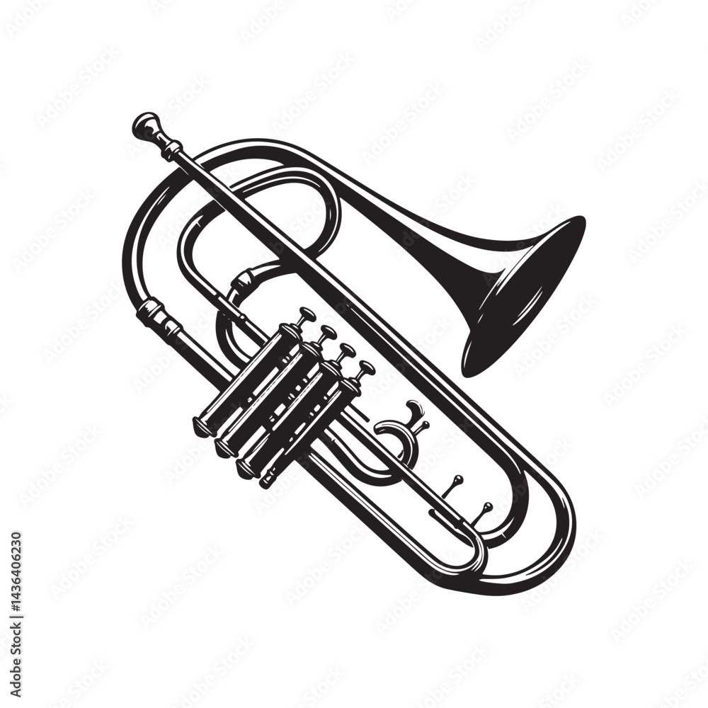 Obraz premium Brass Power: A Bold Collection of Trombone Vector Silhouettes Showcasing the Unique Shape, Rich Sound, and Musical Depth of This Iconic Brass Wind Instrument.