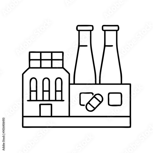 pharmaceutical factory icon, pharmaceutical factory line art - simple line art of pharmaceutical factory, perfect for pharmaceutical factory logos and icons