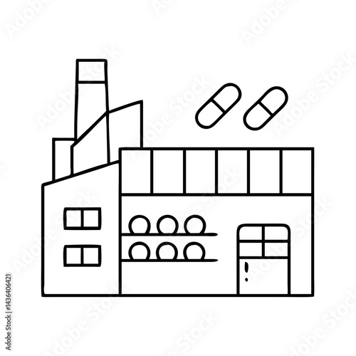 pharmaceutical factory icon, pharmaceutical factory line art - simple line art of pharmaceutical factory, perfect for pharmaceutical factory logos and icons