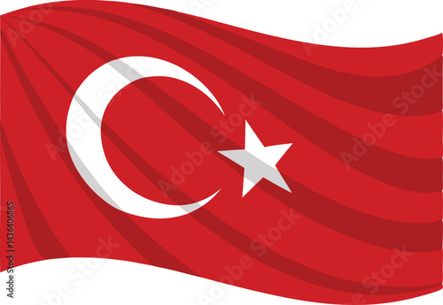 Waving Turkish flag with vibrant red and white crescent star in realistic 3D design