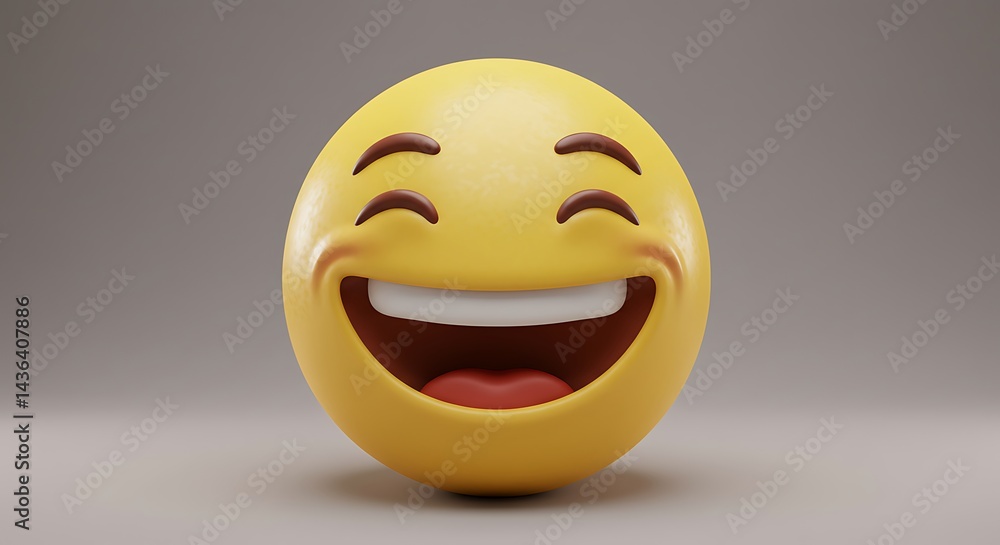 Fototapeta premium Laughing Expression Yellow Face with Closed Eyes and Big Smile