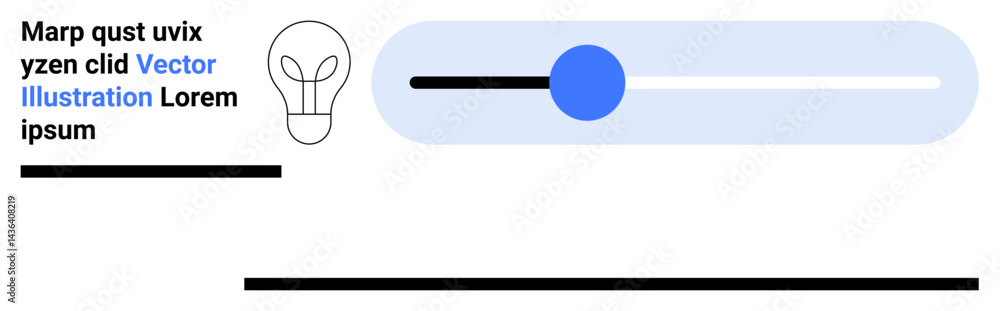 Lightbulb and text header alongside interactive-style slider bar. Minimalist design. Ideal for innovation, interface design, UX concepts, progress visualization, creativity, development, simple Lightbulb and text header alongside interactive-style slider bar. Minimalist design. Ideal for innovation, interface design, UX concepts, progress visualization, creativity, development, simple