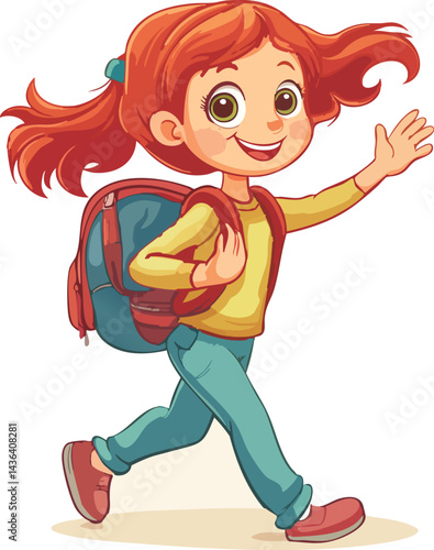 The cheerful student heads to school, ready to learn and make new friends.
