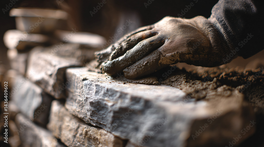 custom made wallpaper toronto digitalApplying mortar to stones for wall building - close-up of masonry work