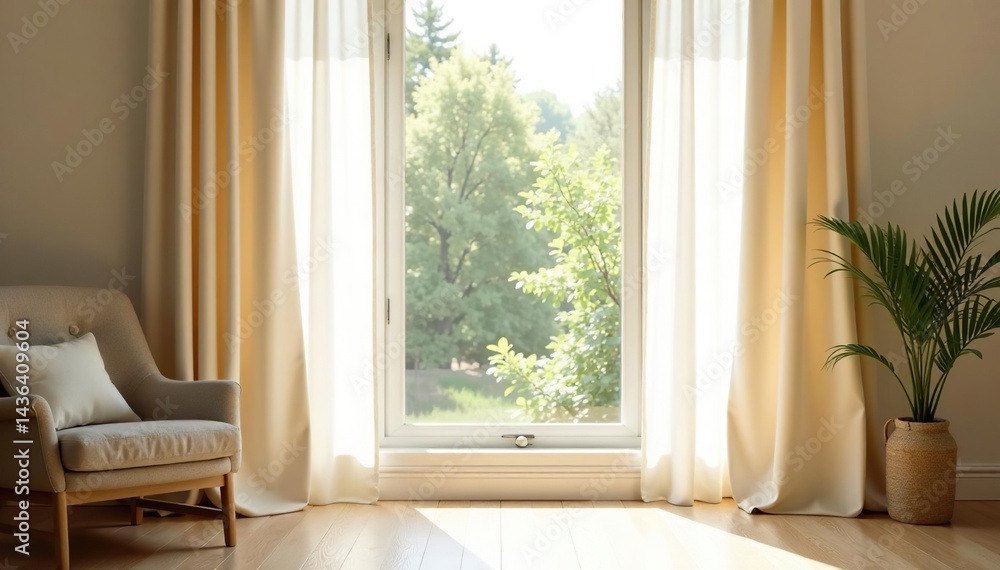 Cream linen curtains, natural light falls gently , seamless, fabric, beige Cream linen curtains, natural light falls gently , seamless, fabric, beige