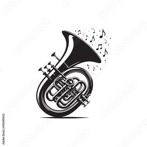 Majestic Brass: A Powerful Collection of Tuba Vector Silhouettes Capturing the Grand Shape, Deep Resonance, and Foundational Sound of This Classic Brass Wind Instrument.