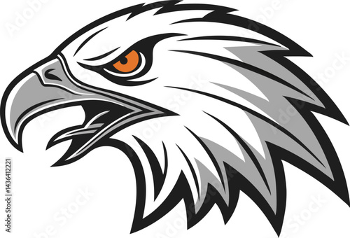 Stylized eagle head logo with fierce expression and sharp beak in vector graphic style
