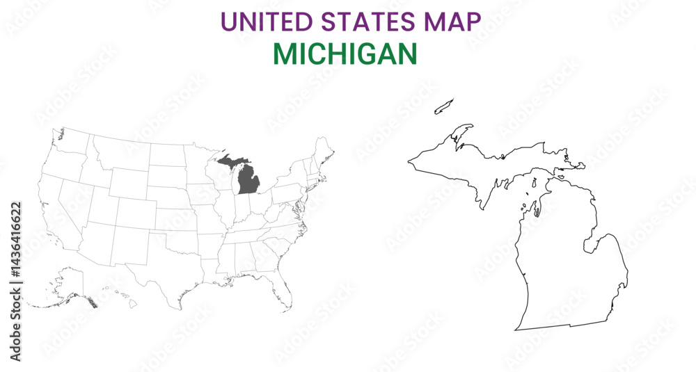 Obraz premium Michigan map of USA state. Michigan map vector illustration. Michigan vector map on white background.