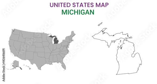 Michigan map of USA state. Michigan map vector illustration. Michigan vector map on white background.