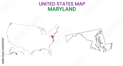Maryland map of USA state. Maryland map vector illustration. Maryland vector map on white background.