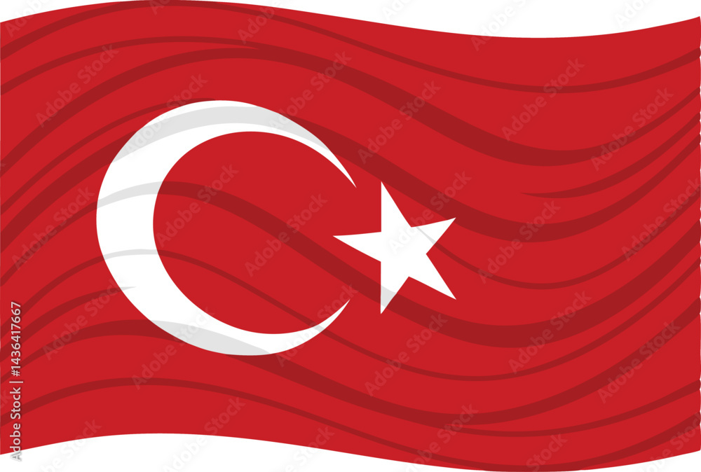 Obraz premium Waving Turkish flag with vibrant red and white crescent star in realistic 3D design