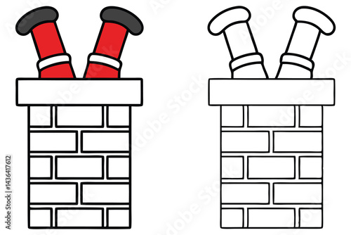 Cartoon Santa Claus Legs Upside Down in Chimney on Transparent Background