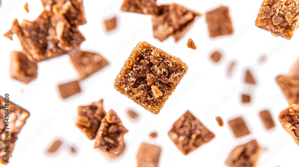 Brown Sugar Cubes Floating in Air on White Background Brown Sugar Cubes Floating in Air on White Background