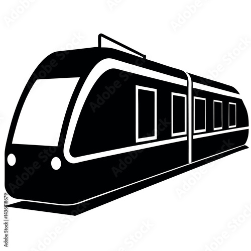 Light rail train silhouette icon featuring modern city transport in black on white background