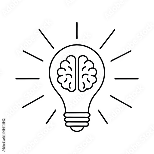 A brain inside a lightbulb symbolizes innovative ideas.