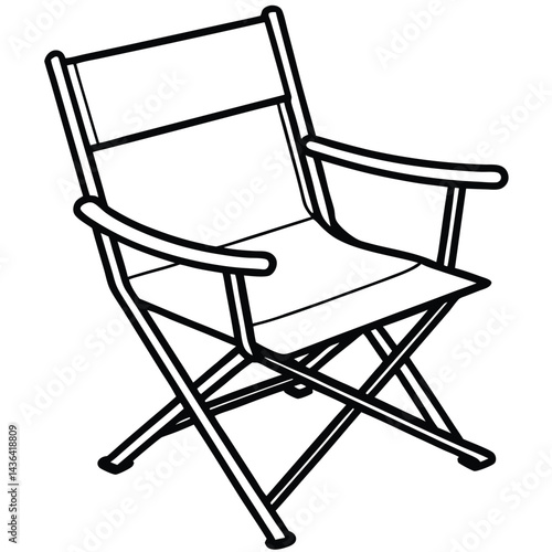 Camping Chair And Table Foldable gear and outdoor furniture Vector Silhouette Line art illustration 