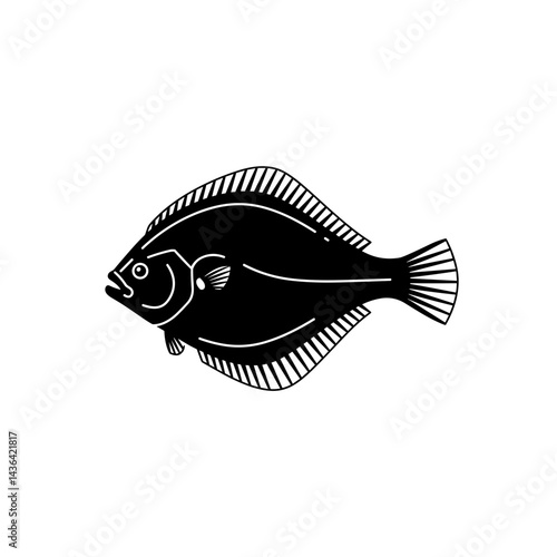 Black Flounder Fish Illustration on White Background  