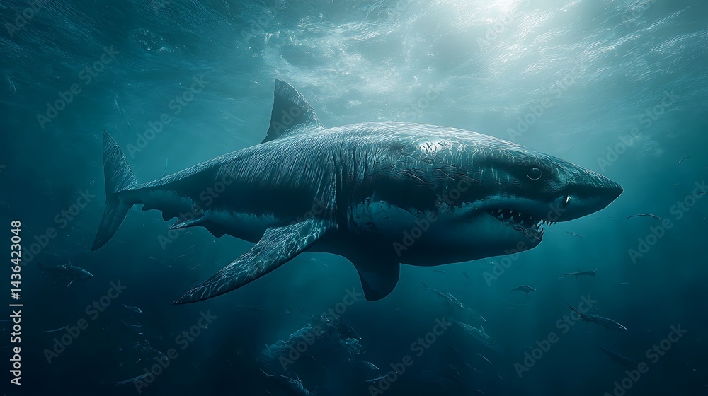 Fototapeta premium Majestic great white shark underwater (2)
