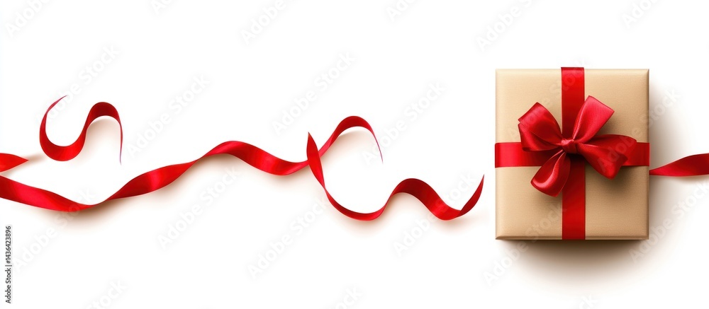 Elegant gift presentation with vibrant red ribbon adorning a neatly wrapped present
