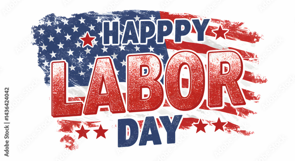 Obraz premium Faded looking digital illustration in bright red and dark blue on a crisp white background, celebrating Labor Day. Vector Illustration