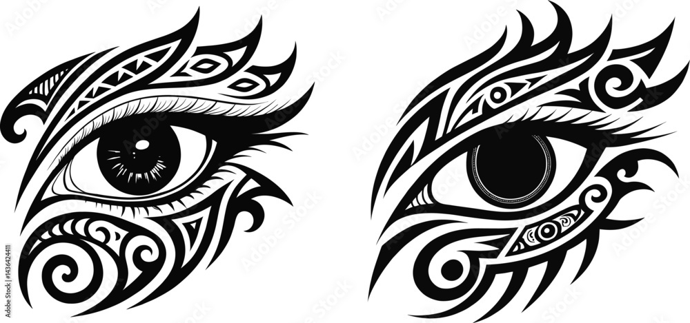 Obraz premium Tribal-Inspired Monochromatic Eye Designs with Intricate Patterns