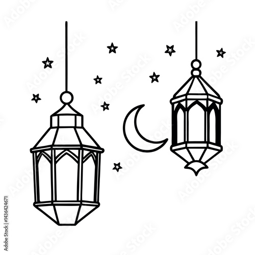 Islamic Lanterns with Moon and Star Decoration