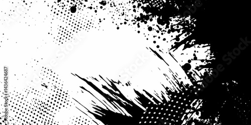   	
Vector modern paintbrush grunge with halftone dots pattern texture style black grunge brush stroke abstract background