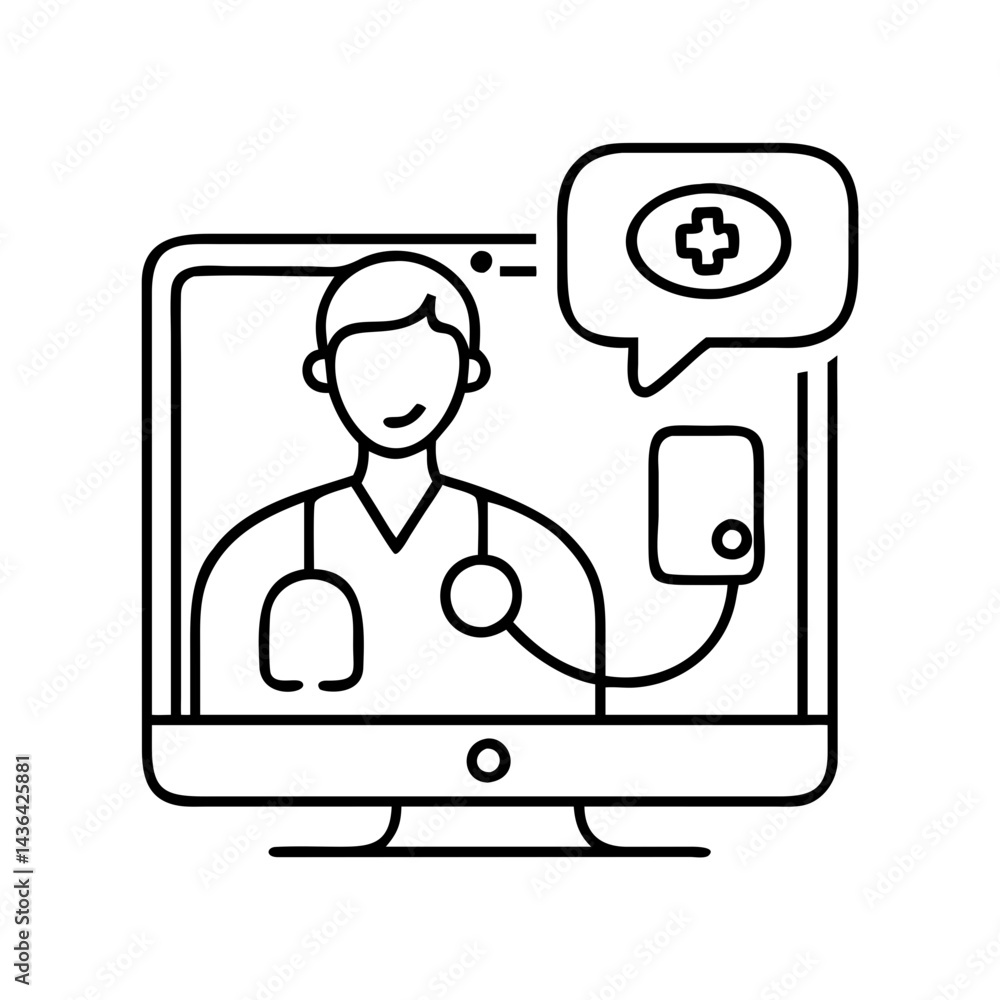 telemedicine icon, telemedicine line art - simple line art of telemedicine, perfect for telemedicine logos and icons telemedicine icon, telemedicine line art - simple line art of telemedicine, perfect for telemedicine logos and icons