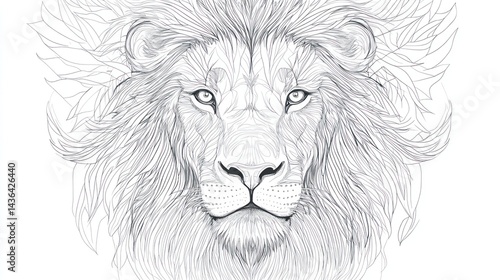 Wallpaper Mural Majestic lion portrait, serene gaze, detailed lines, nature background, art print Torontodigital.ca