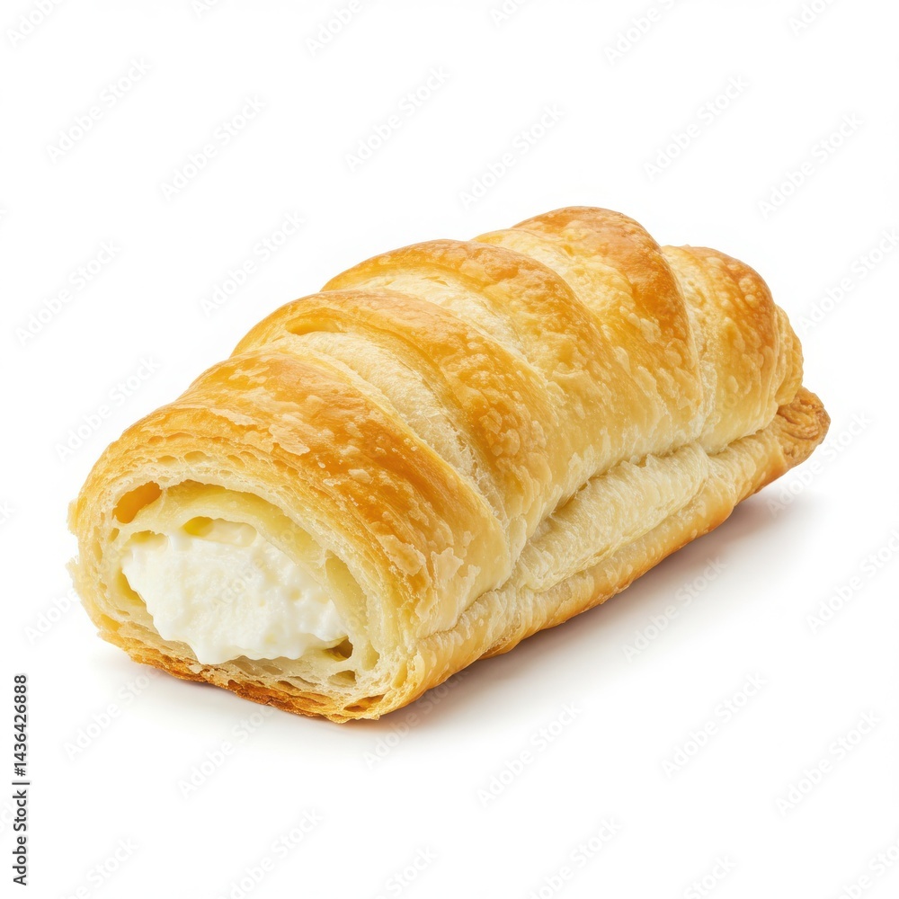 Cream filled pastry roll close up isolated on white background Cream filled pastry roll close up isolated on white background