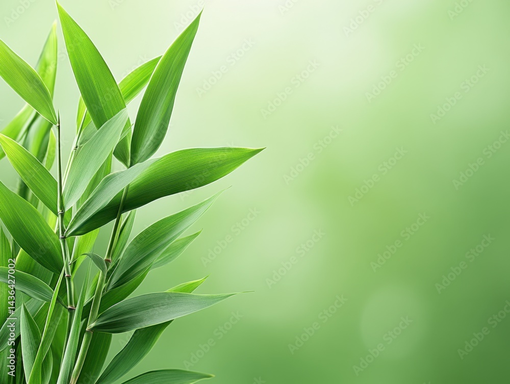 Fototapeta premium Lush green bamboo leaves against a soft, blurred background. Perfect for nature themes