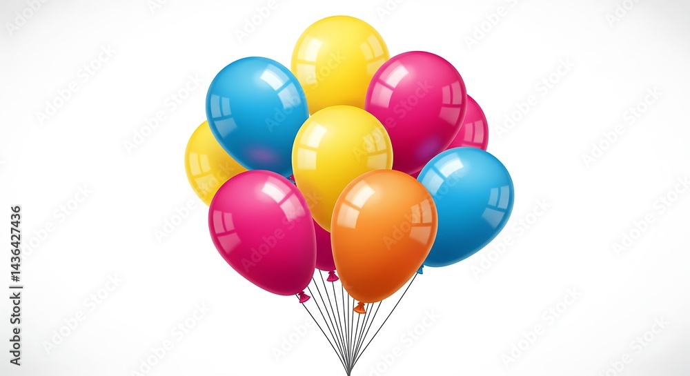 Bunch of Colorful Balloons Floating on White Background Bunch of Colorful Balloons Floating on White Background