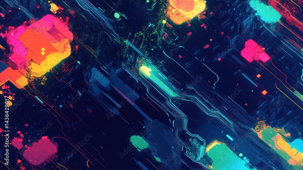 Network flat design top view theme information technology water color vivid.