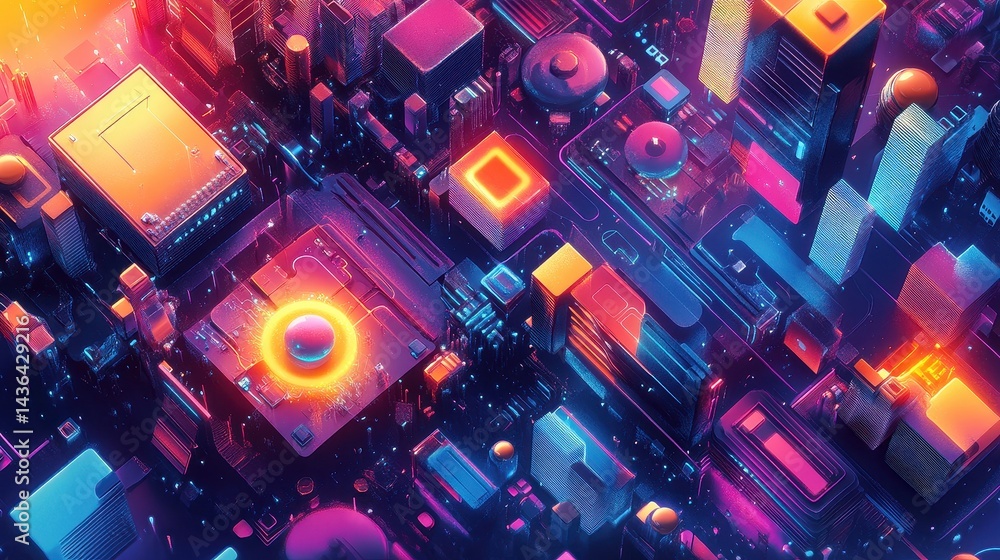 Network flat design top view theme information technology water color vivid.