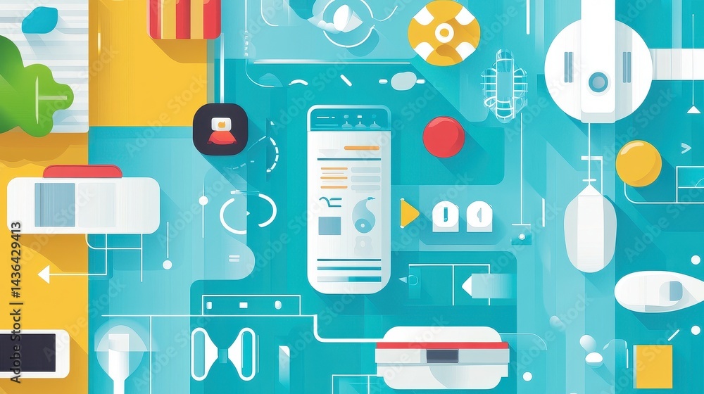 Network flat design top view theme information technology water color vivid.