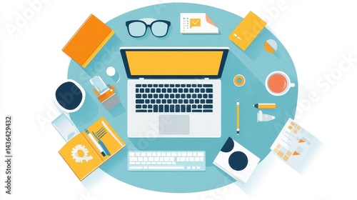 Network flat design top view theme information technology water color vivid.