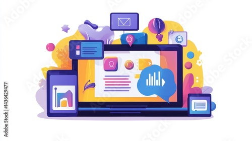 Network flat design top view theme information technology water color vivid.