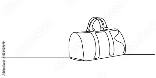 Continuous one line drawing of travel suitcase design. Travel bag in single line draw illustration. Editable stroke,  single one line drawing of case luggage bag with wheels isolated on white back pro