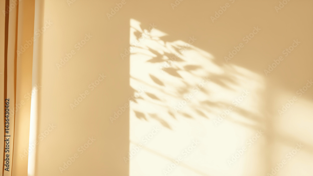 light background with blurred foliage shadow on beige wall