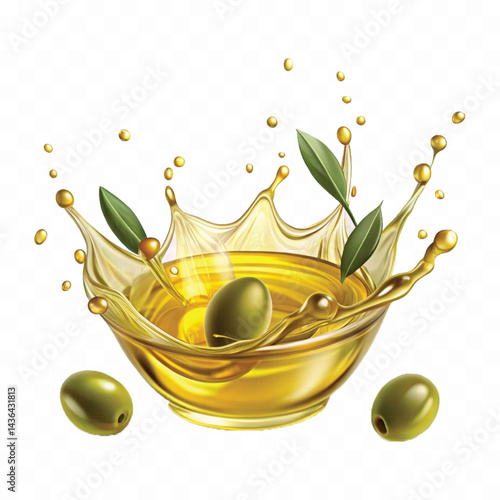 realistic smooth liquid extra virgin olive oil splash isolated on white background.