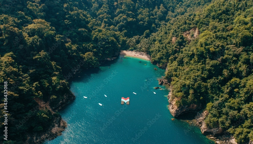 Lush bay, turquoise water, and dense jungle Lush bay, turquoise water, and dense jungle