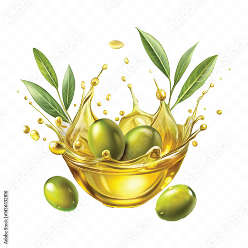 realistic smooth liquid extra virgin olive oil splash isolated on white background.