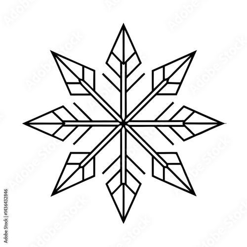 Sharp Symmetry Snowflake Minimal Line Art