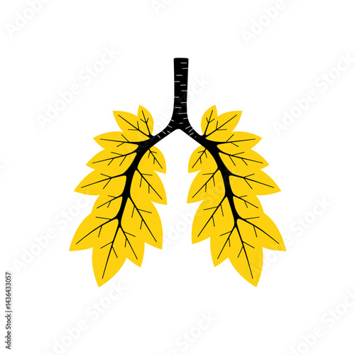 Vibrant yellow leaves forming lung shape, symbolizing health and wellness, ideal for educational content on tobacco prevention